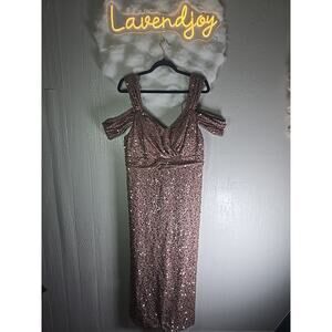 Sequined Gown Plus 2X Pink Prom Dress Holiday Christmas Formal Cocktail Chic